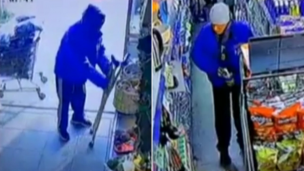 Video | Mendigaba con muletas, pero las dejó y entró caminando a un local para robar