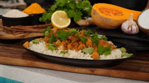 curry de pollo y arroz perfumado