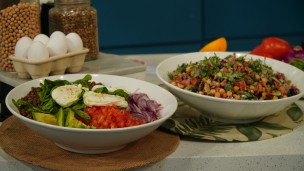Para el almuerzo: ensalada de lentejas y ensalada de berenjenas