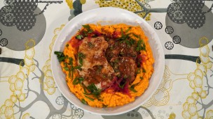 Increíbles escalopes de cerdo con puré de boniatos 