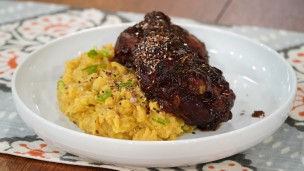 Riquísima bondiola teriyaki con puré de batatas