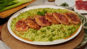 Risotto verde con saltimbocca de cerdo