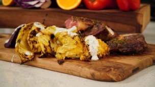 Show de parrillada con vegetales