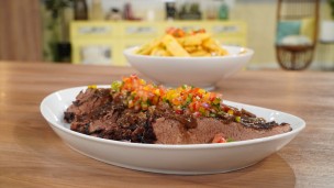 Increíble tapa de asado a la mostaza con papas