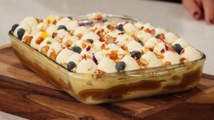 Riquísimo postre de galletitas, dulce de leche y flan  