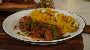 Increíbles medallones de bondiola con puré de batata