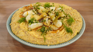polenta con vegetales e hinojos