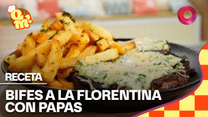  bifes a la florentina con papas fritas.