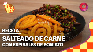 salteado de carne con espirales de boniato