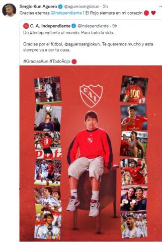 Emotivo agradecimiento del Kun Agüero a Independiente y el Manchester tras anunciar su retiro