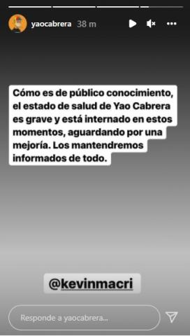 El estado de salud de Yao Cabrera