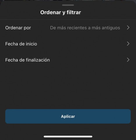 Ordenar y filtrar en Instagram 
